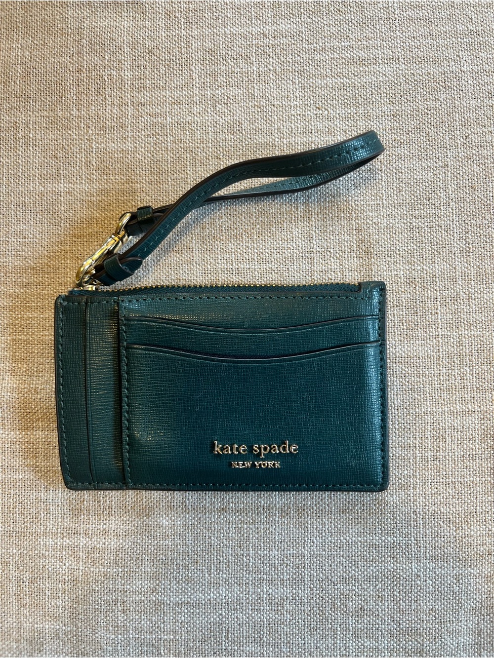 kate spade Teal Leather Wristlet Card Holder with Gold Logo